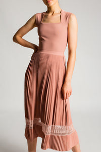 Sleeveless midi dress with open square knit collar - Black intense