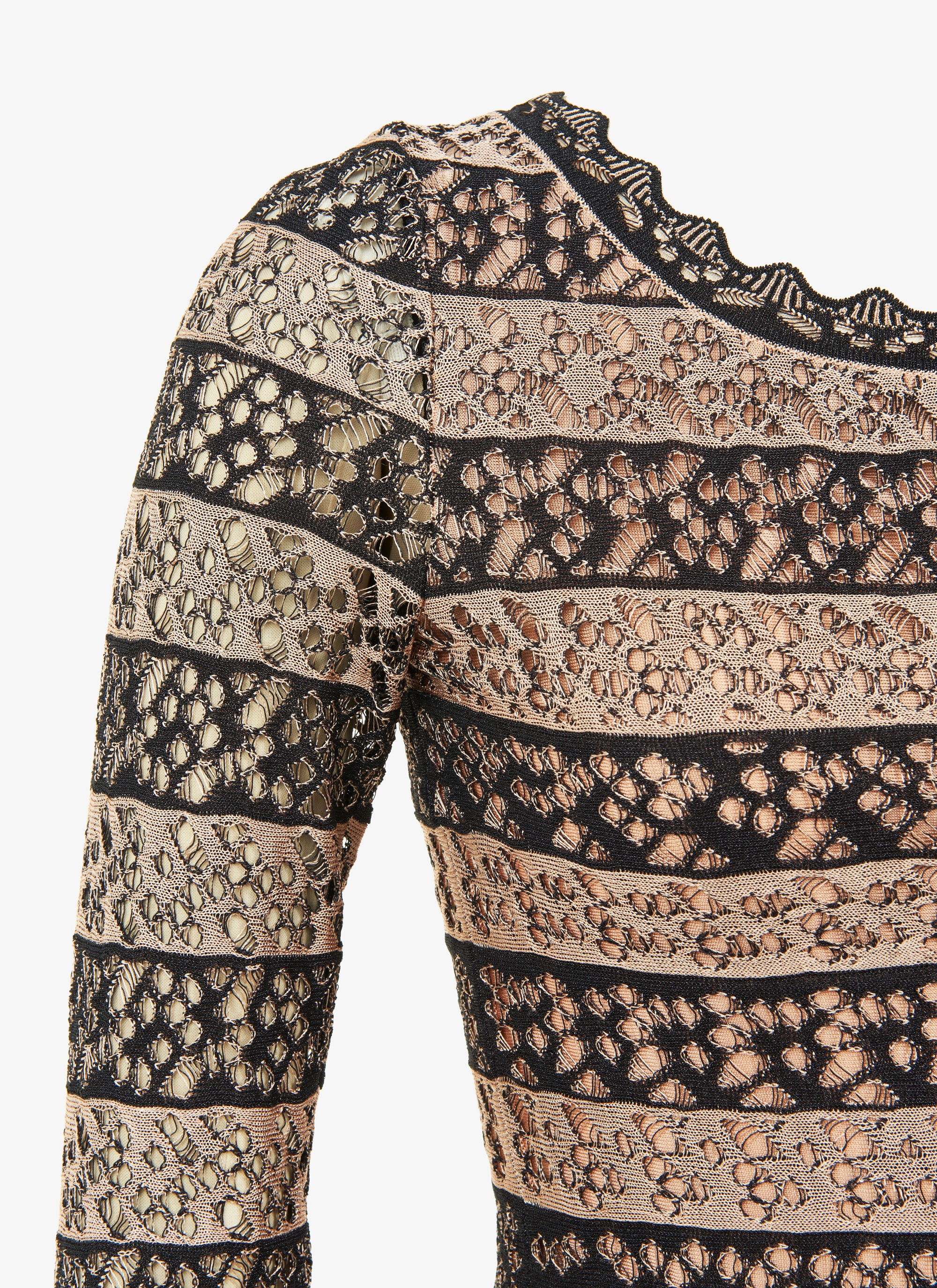Dress with scalloped collar and lace hem - Black & Flesh