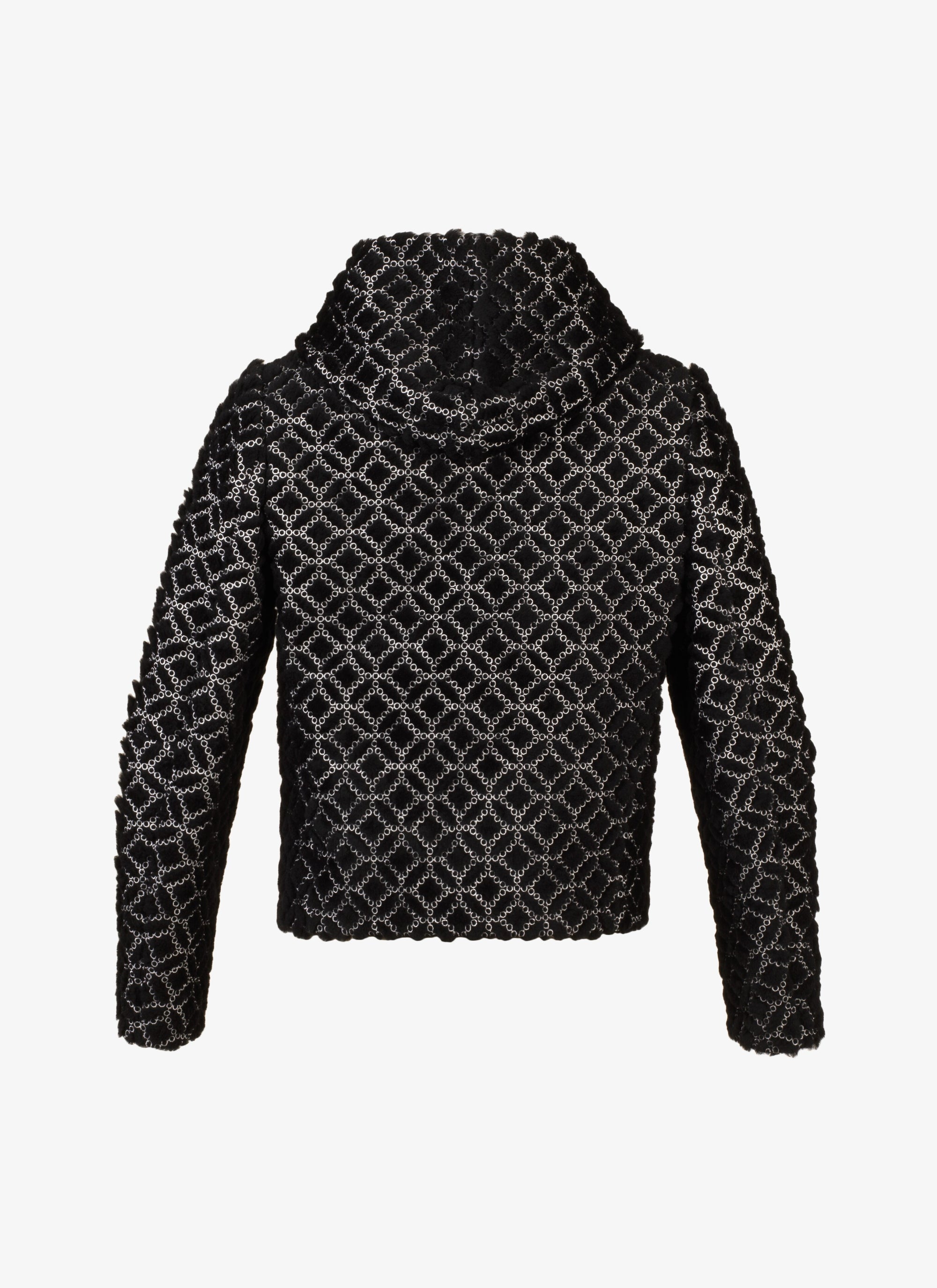 Wool embroidered hooded jacket - Black & White