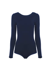 Wool boat-neck v-neck bodysuit - Navy