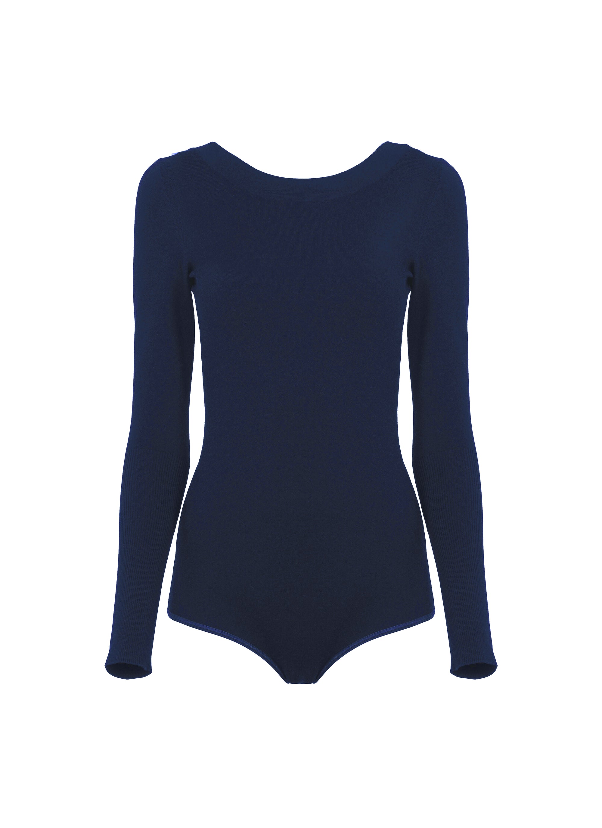 Wool boat-neck v-neck bodysuit - Navy