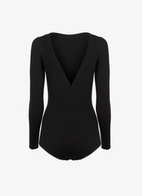 Wool boat-neck v-neck bodysuit - Navy