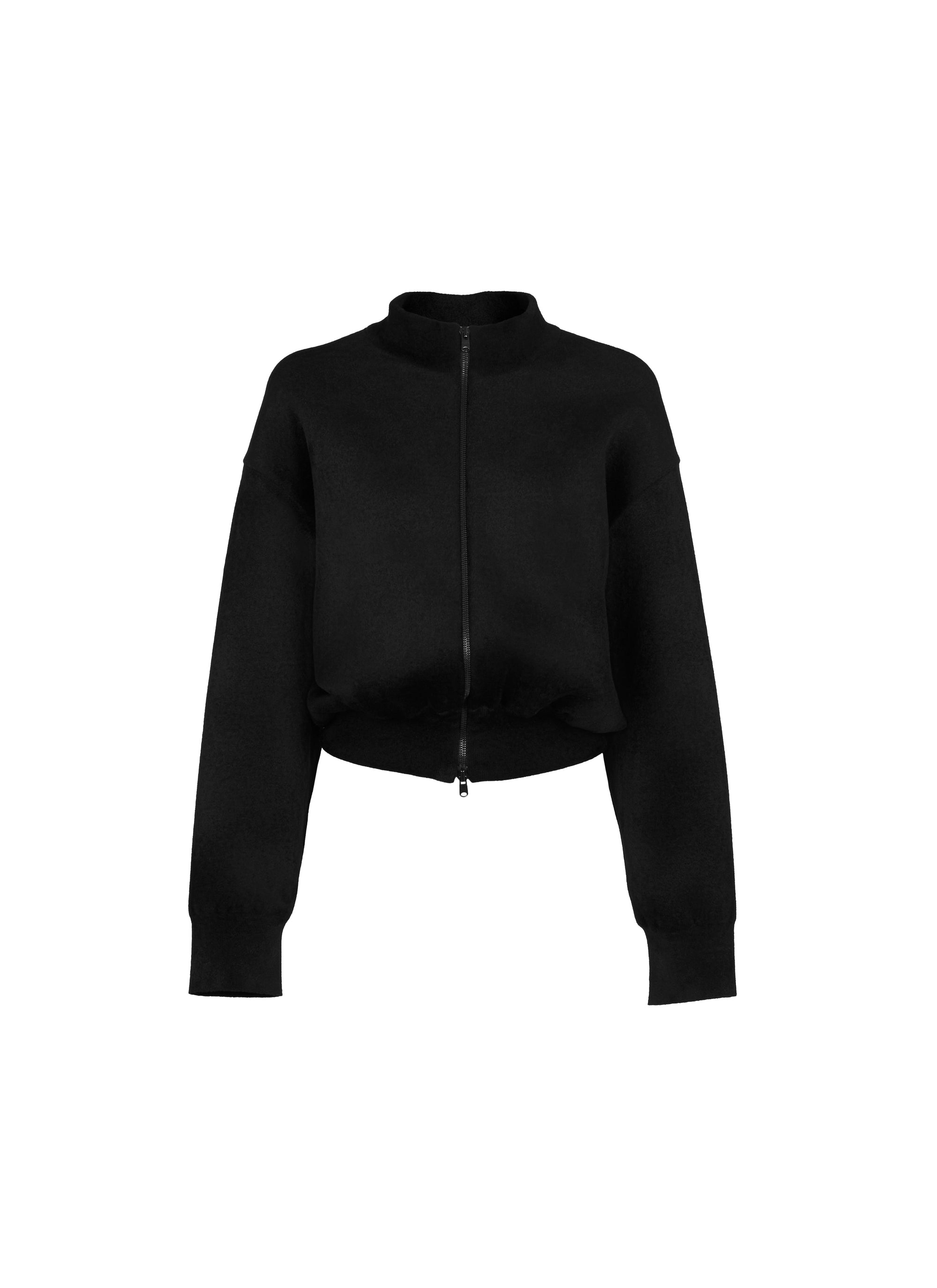 Short zip jumper with stand-up collar - Black intense