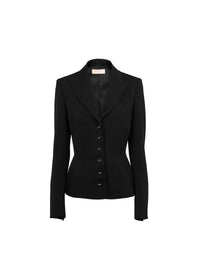 Jacket with central button in wool - Black intense