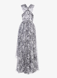 Sleeveless flowing dress with silk crossover back - Multicolour