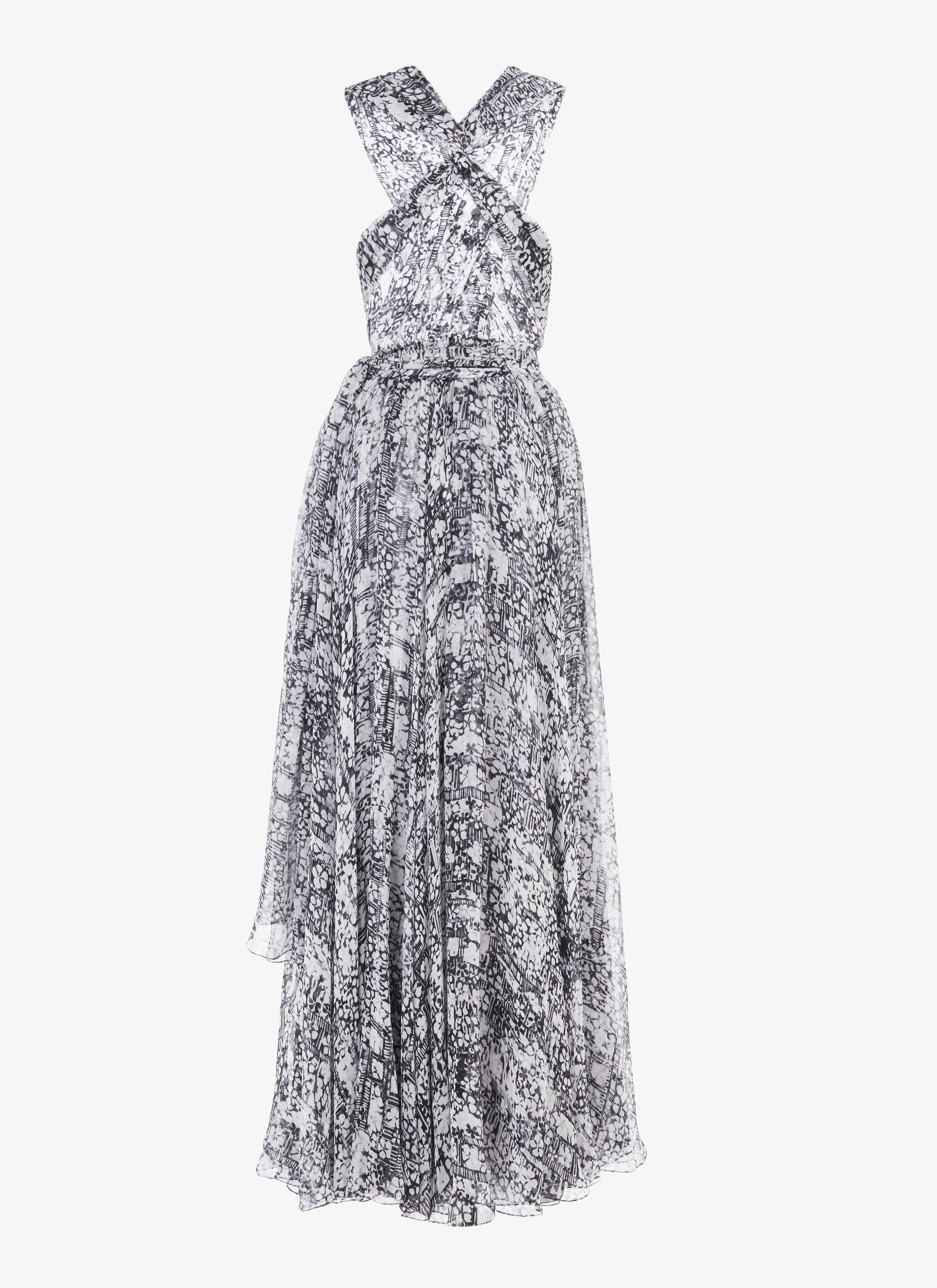 Sleeveless flowing dress with silk crossover back - Multicolour