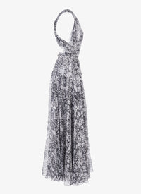 Sleeveless flowing dress with silk crossover back - Multicolour