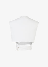 Sleeveless top with waistband - White
