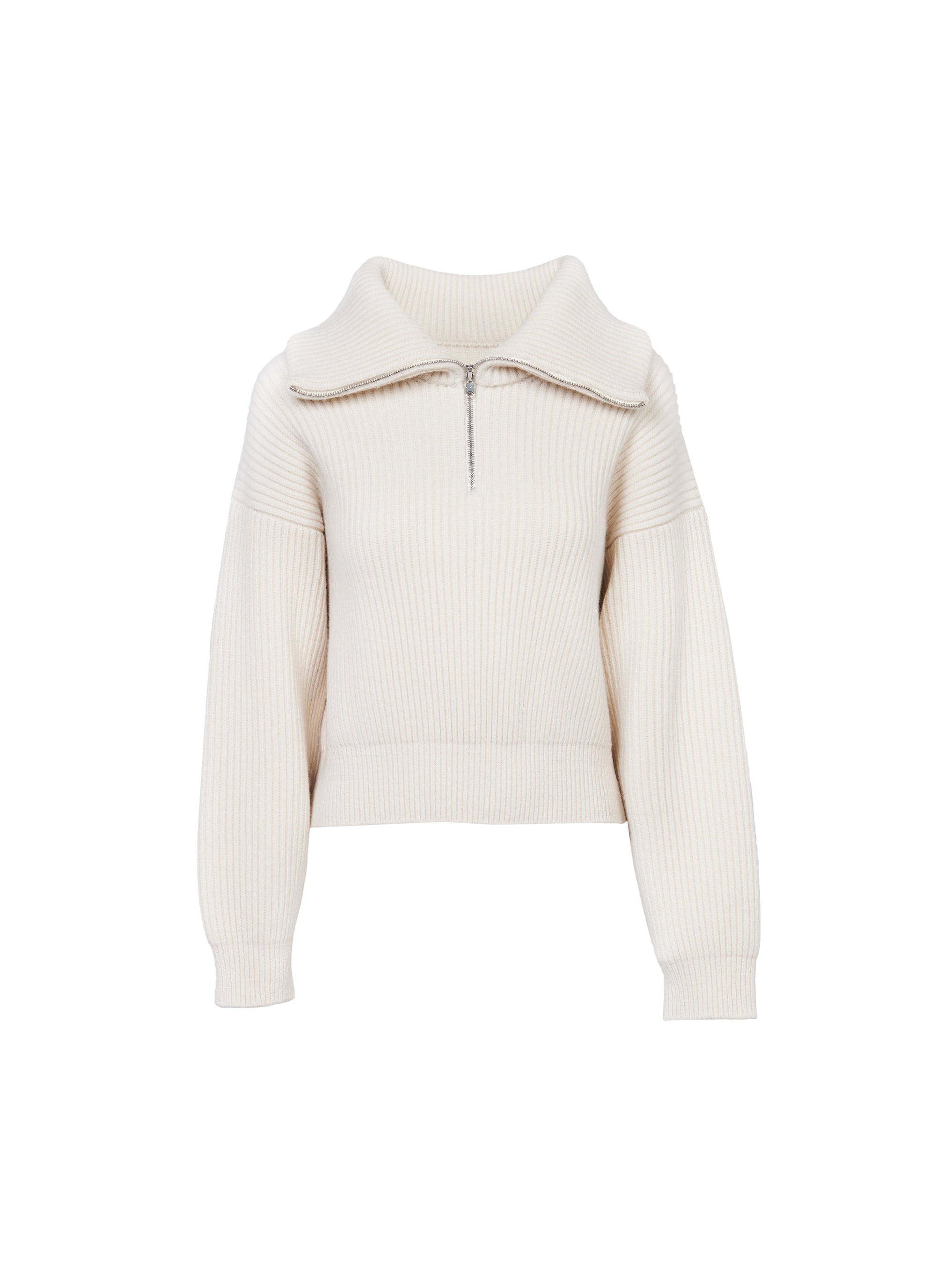 Pull col zippé en laine - Ivoire