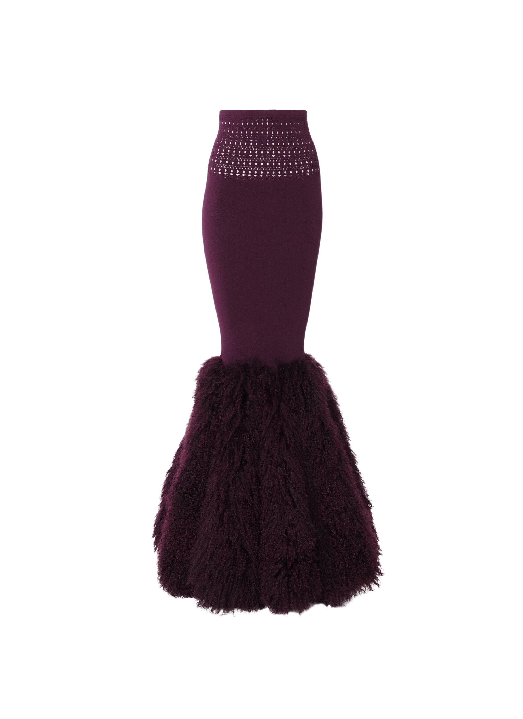 Long skirt with openwork waist - Aubergine