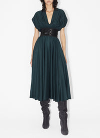 Belted dress in silk jacquard - Dark green