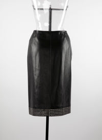 Straight leather zip skirt - Black intense