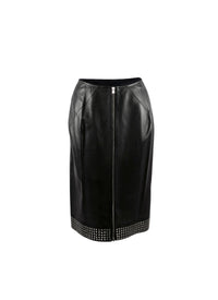 Straight leather zip skirt - Black intense