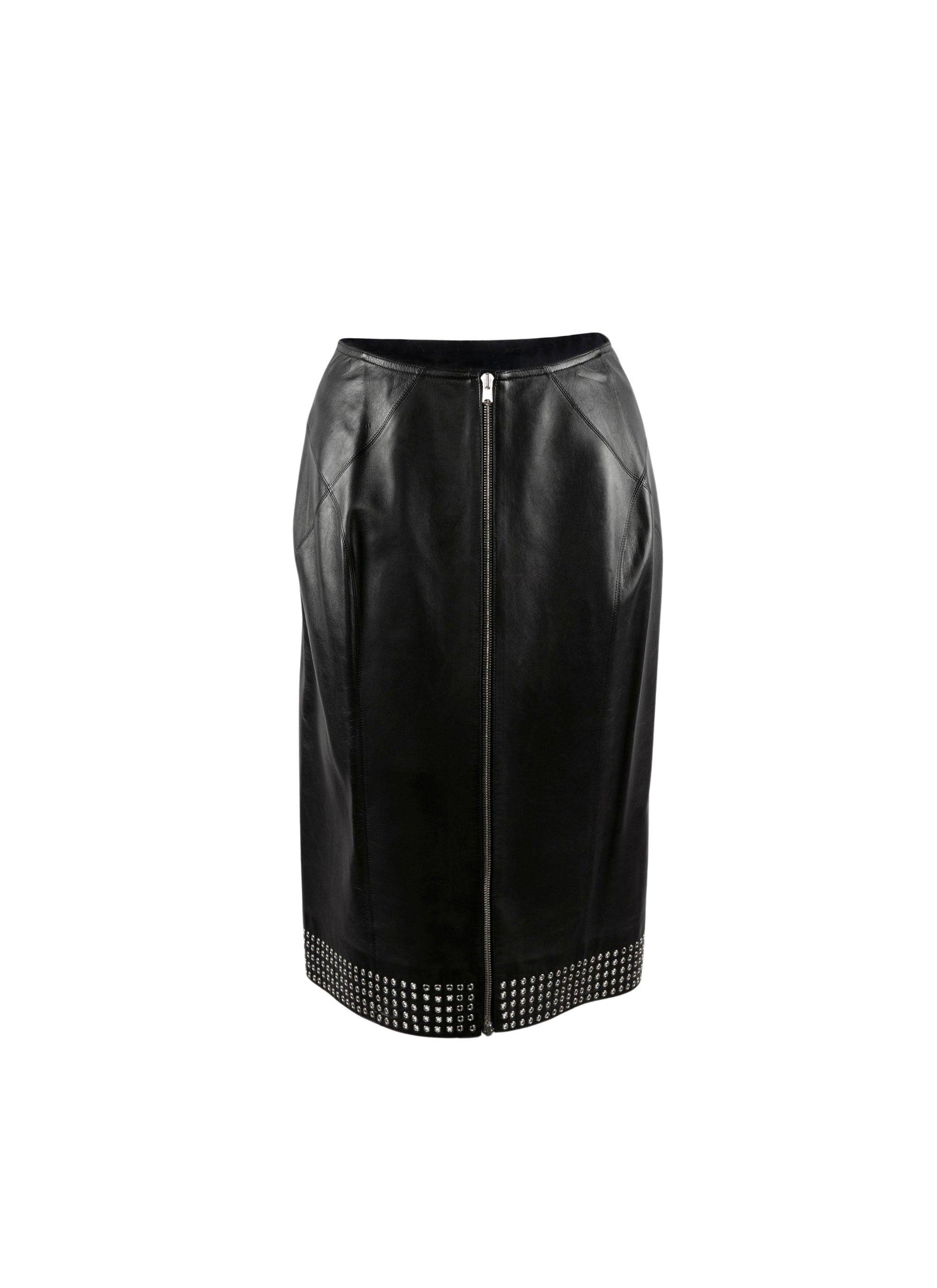 Straight leather zip skirt - Black intense