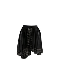 Jupe courte asymétrique perforée en soie - Noir & Argent