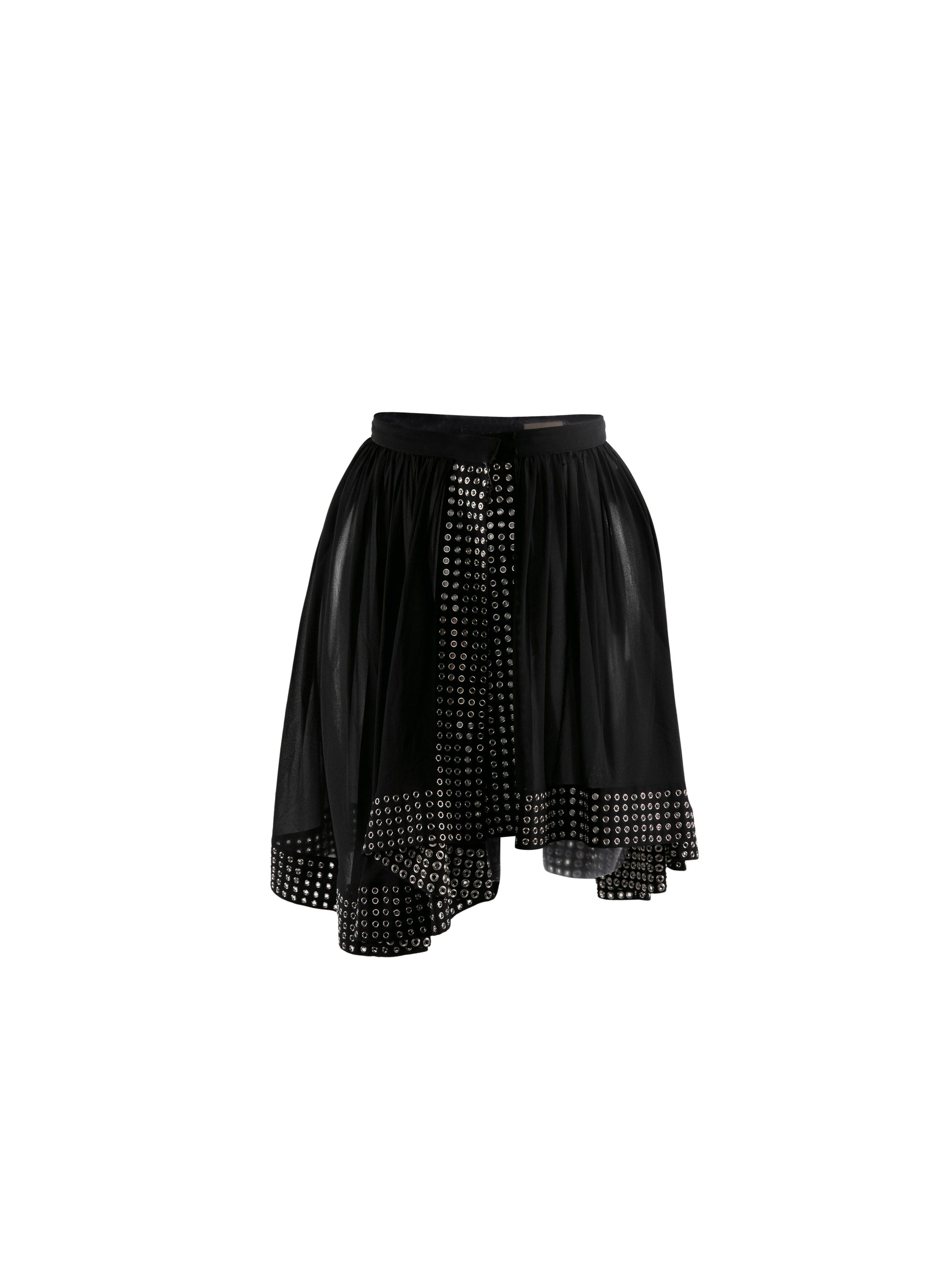 Jupe courte asymétrique perforée en soie - Noir & Argent