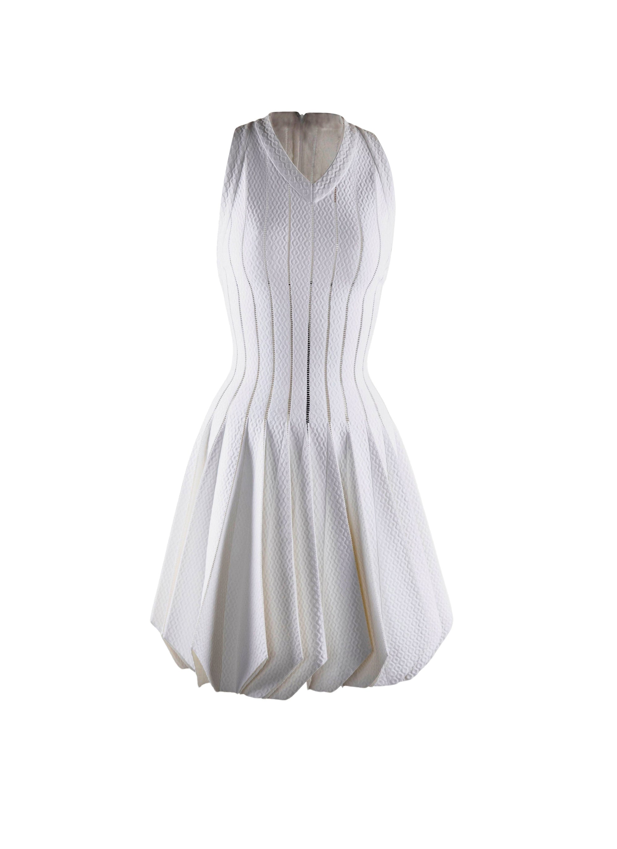 Textured skater dress with defined silhouette - White