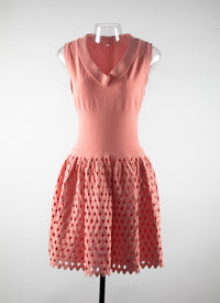 V-neck dress with pleated skirt - Blush