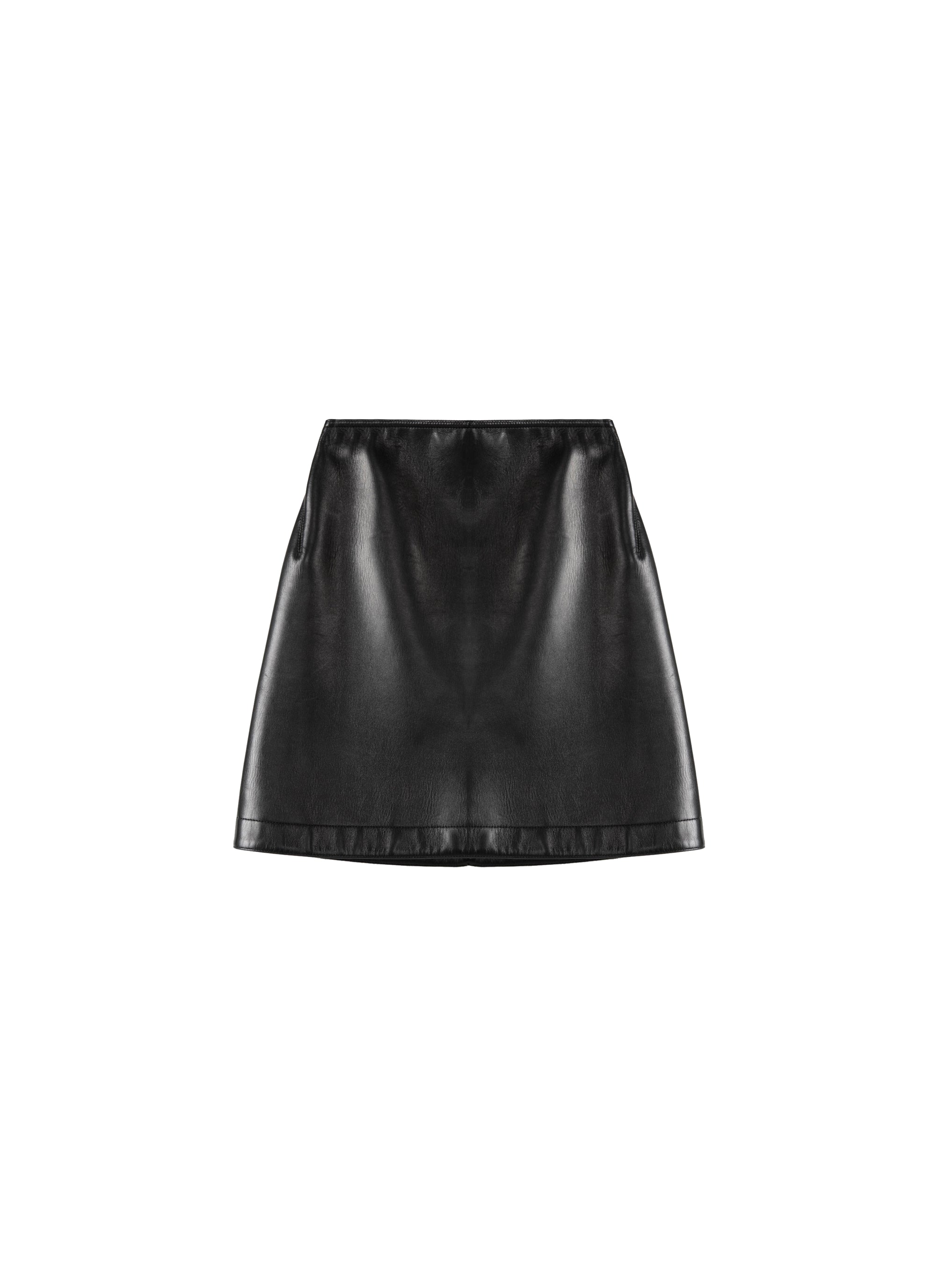 Short leather draped skirt - Black