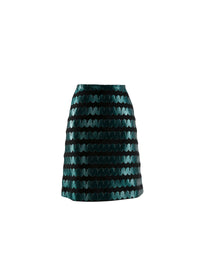 Mid-length skirt in wool and cashmere - Khaki & Off-white