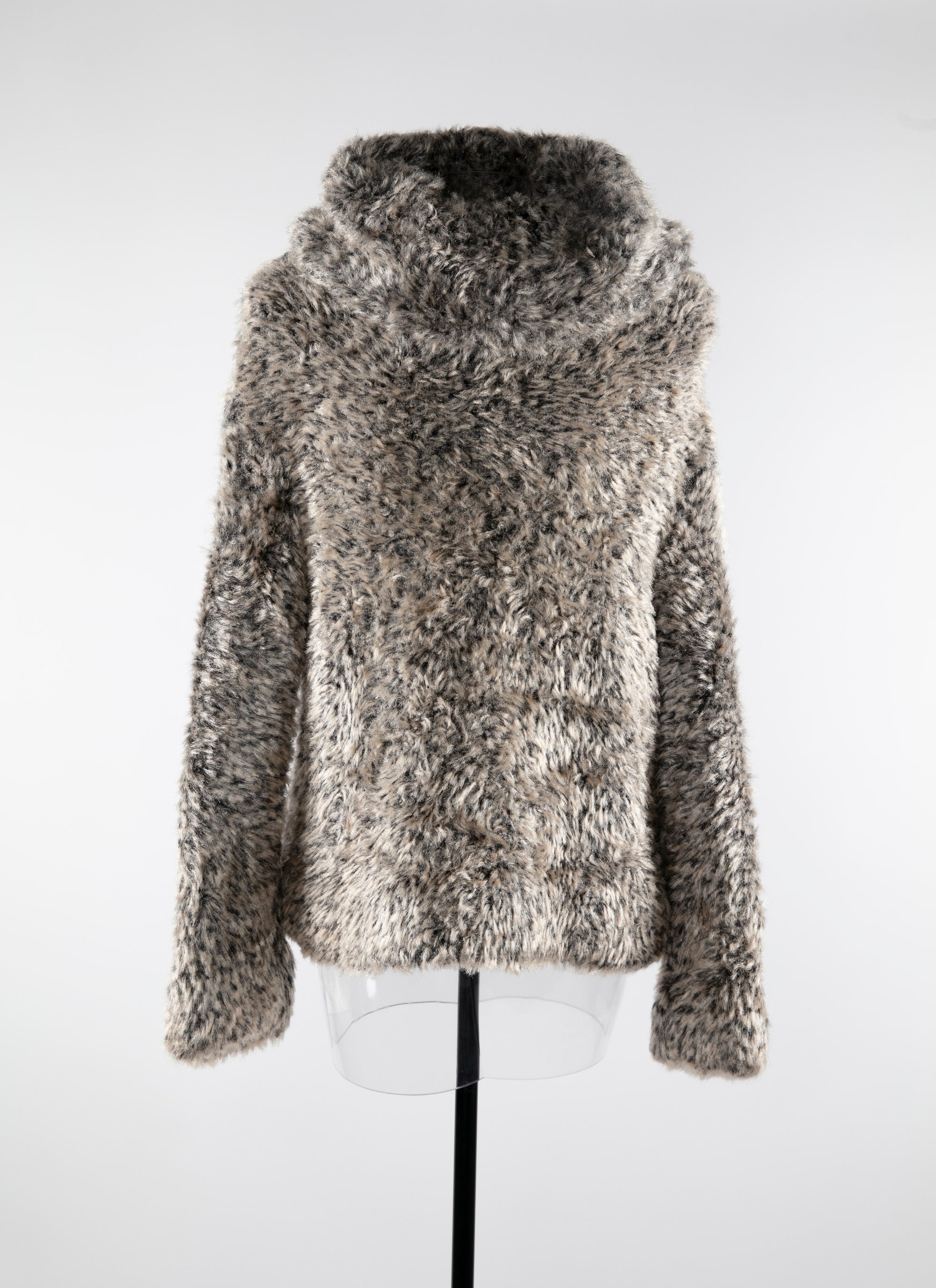 Long-sleeved faux fur jumper with wool hood - Nude & White