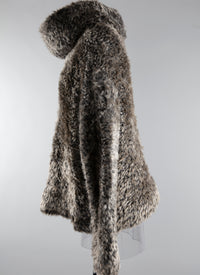 Long-sleeved faux fur jumper with wool hood - Nude & White