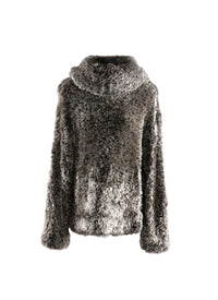 Long-sleeved faux fur jumper with wool hood - Nude & White