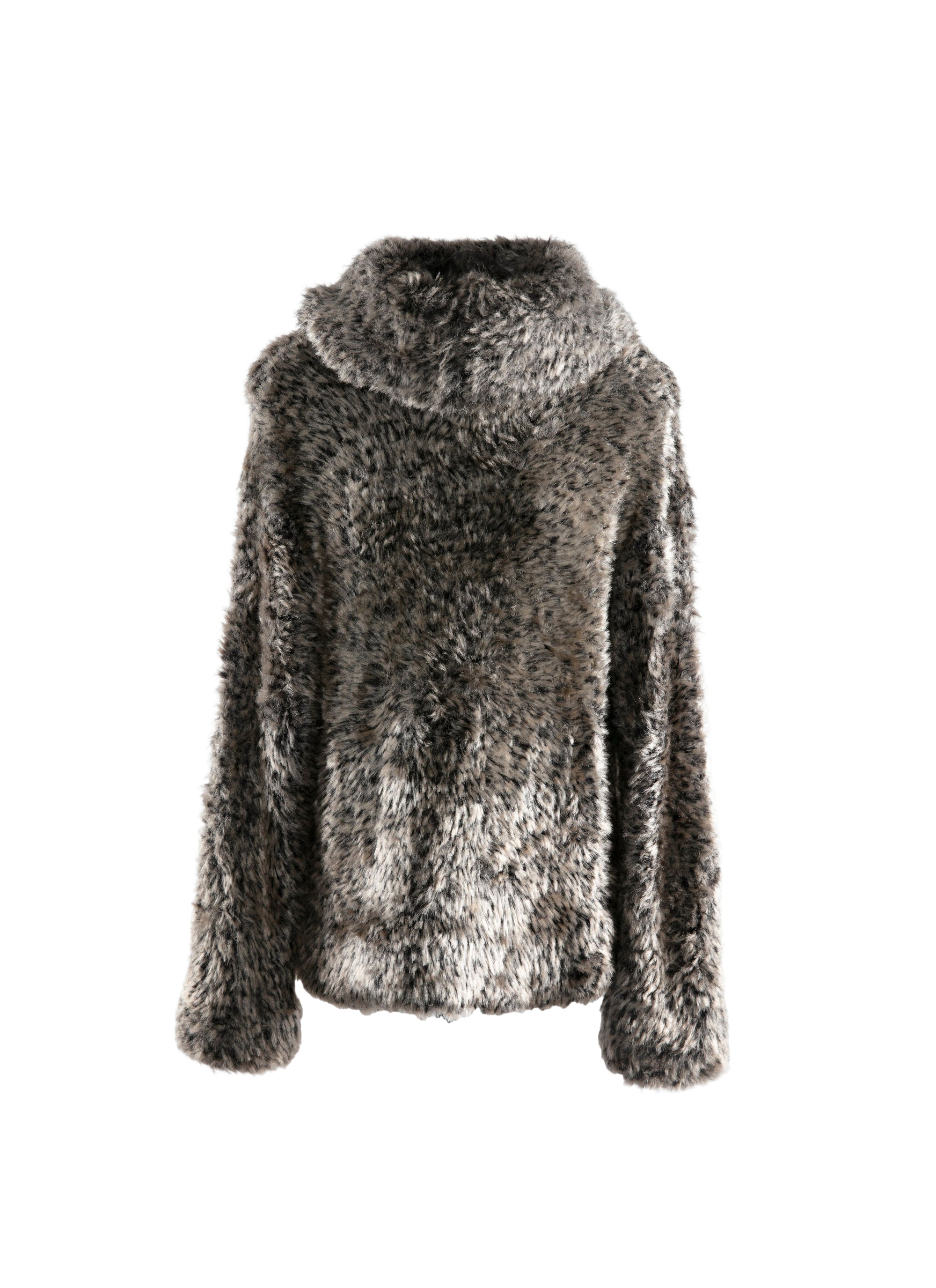 Long-sleeved faux fur jumper with wool hood - Nude & White