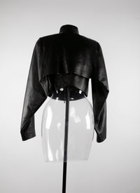 Long-sleeved leather bolero with stand-up collar - Intense Black