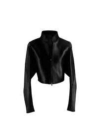 Long-sleeved leather bolero - Black intense