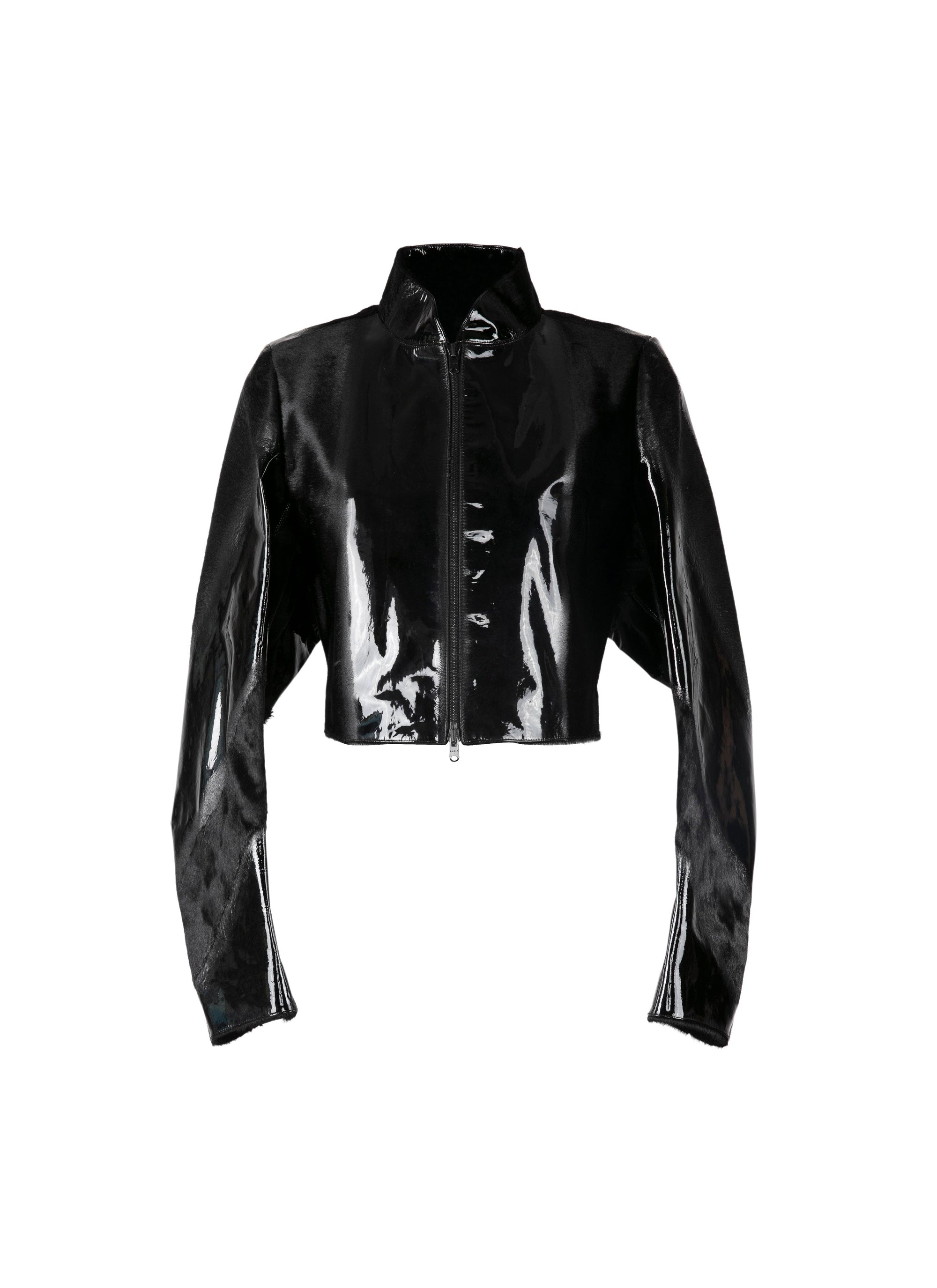 Long-sleeved patent leather jacket - Black intense