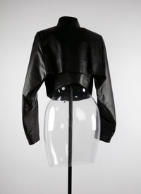 Bolero à manches longues col montant en cuir - Noir