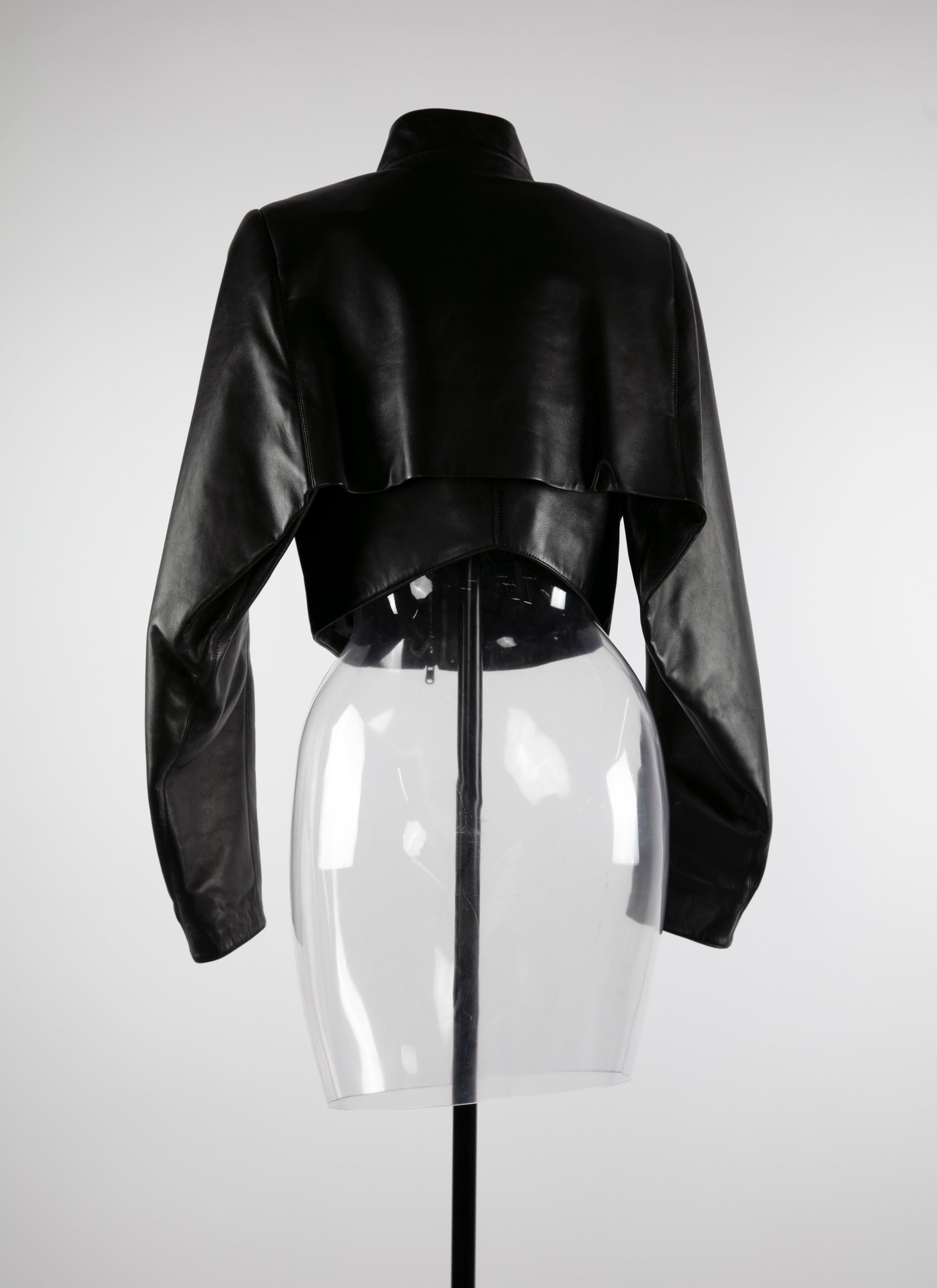 Bolero à manches longues col montant en cuir - Noir
