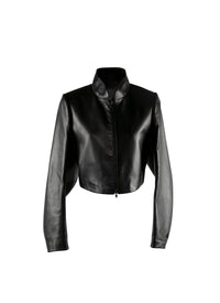 Bolero à manches longues col montant en cuir - Noir