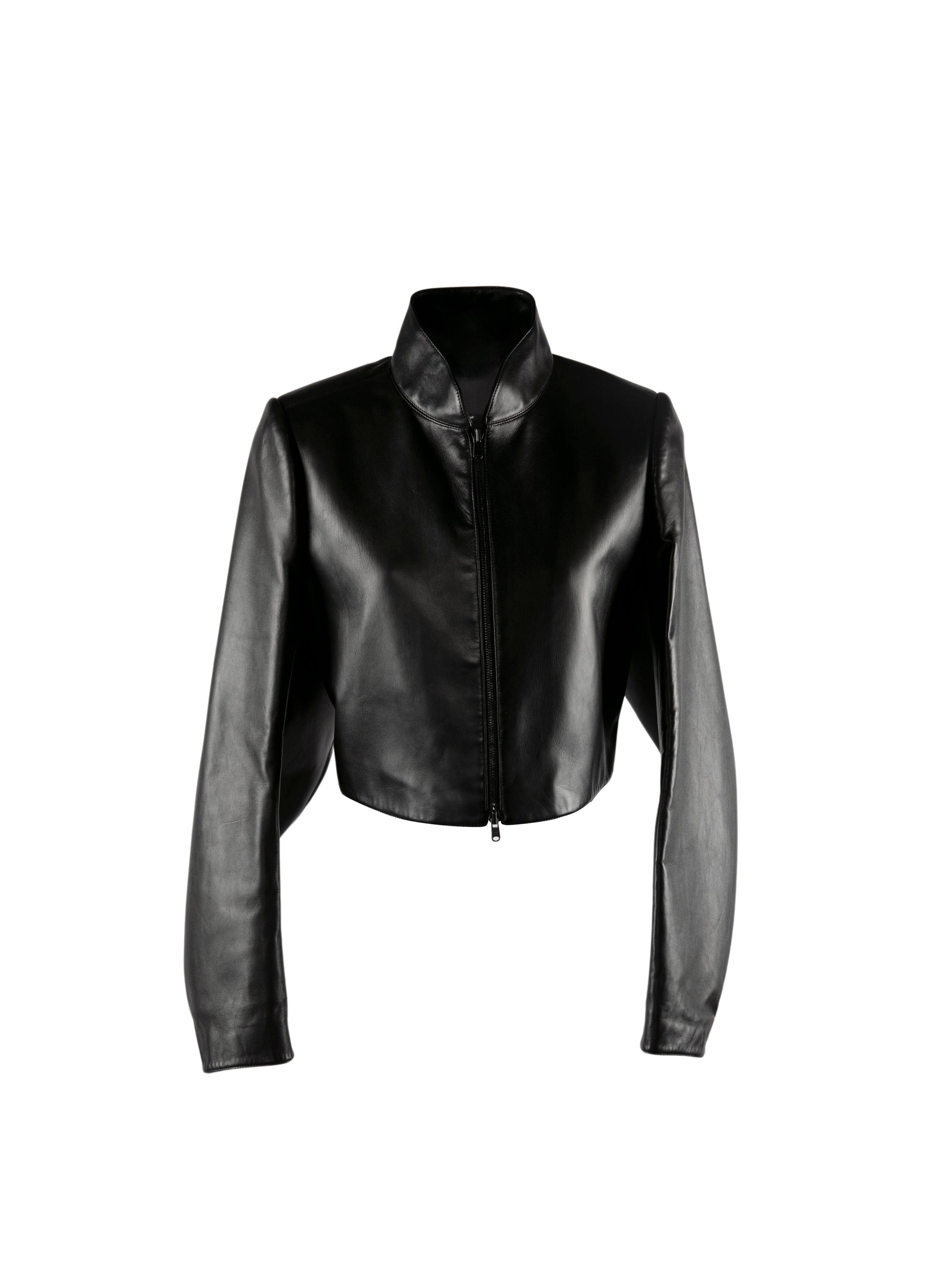 Bolero à manches longues col montant en cuir - Noir