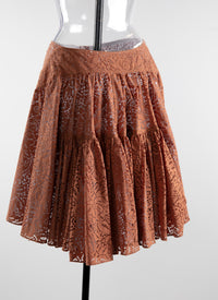 Buttoned openwork skirt without lining - Caramel