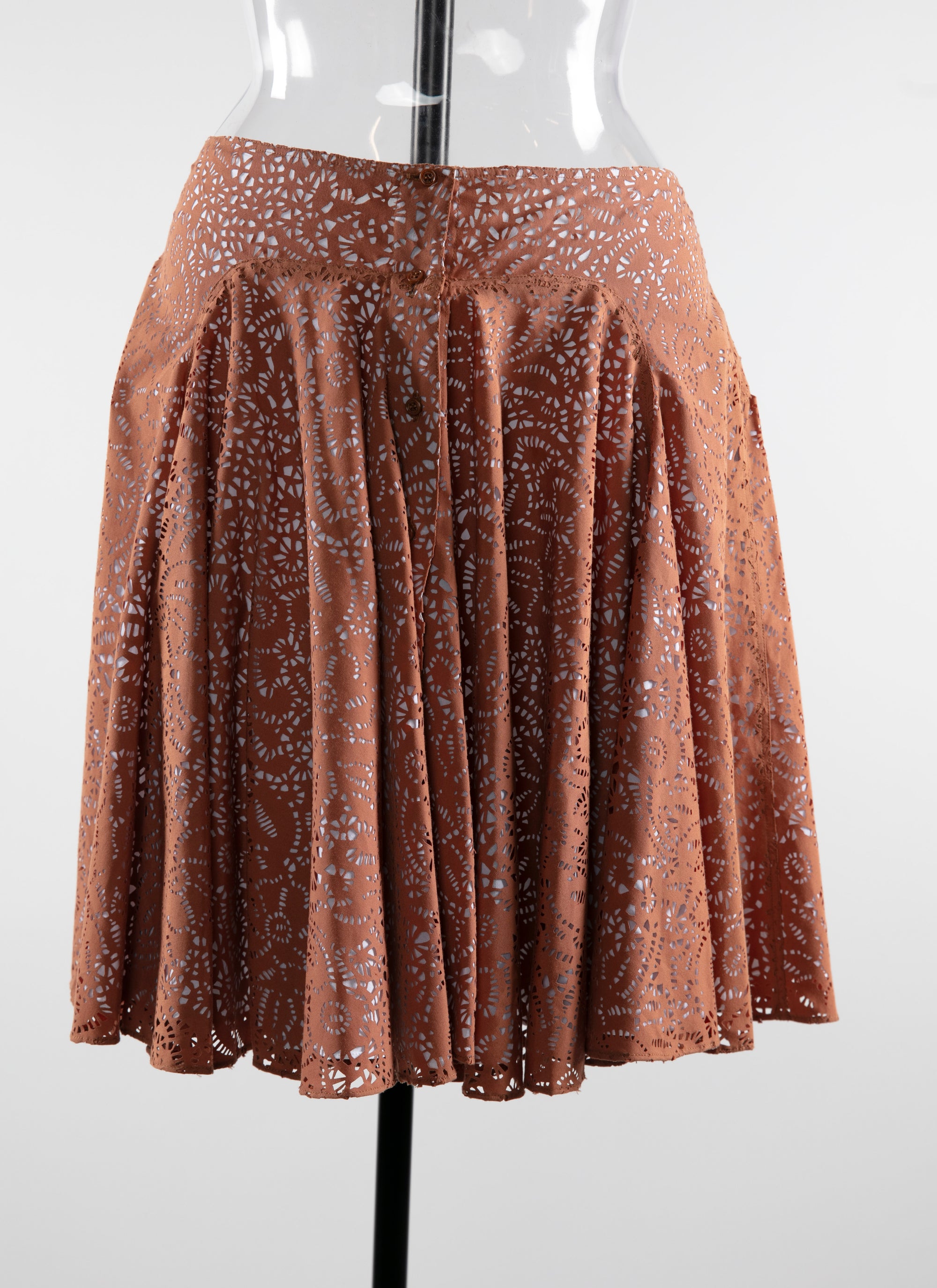 Buttoned openwork skirt without lining - Caramel