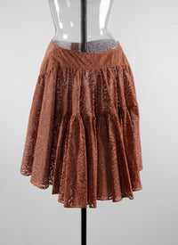 Buttoned openwork skirt without lining - Caramel