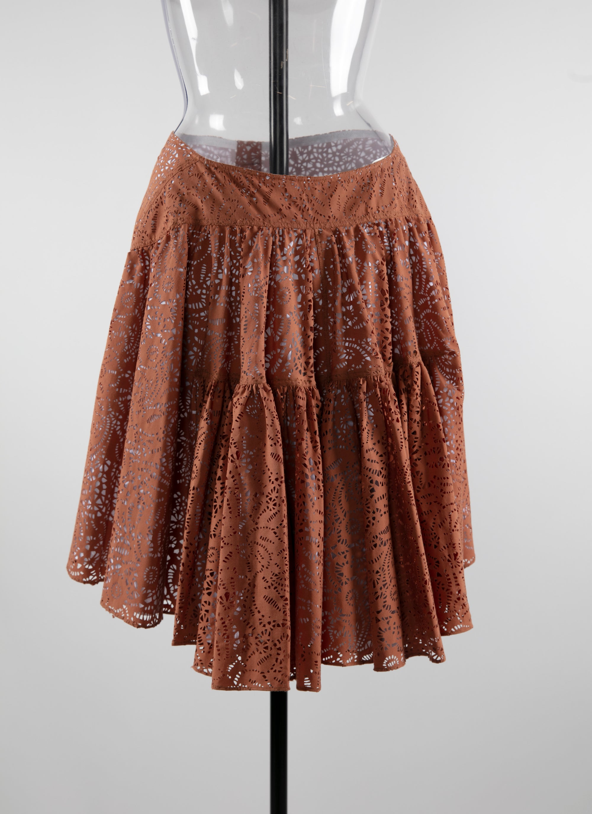 Buttoned openwork skirt without lining - Caramel