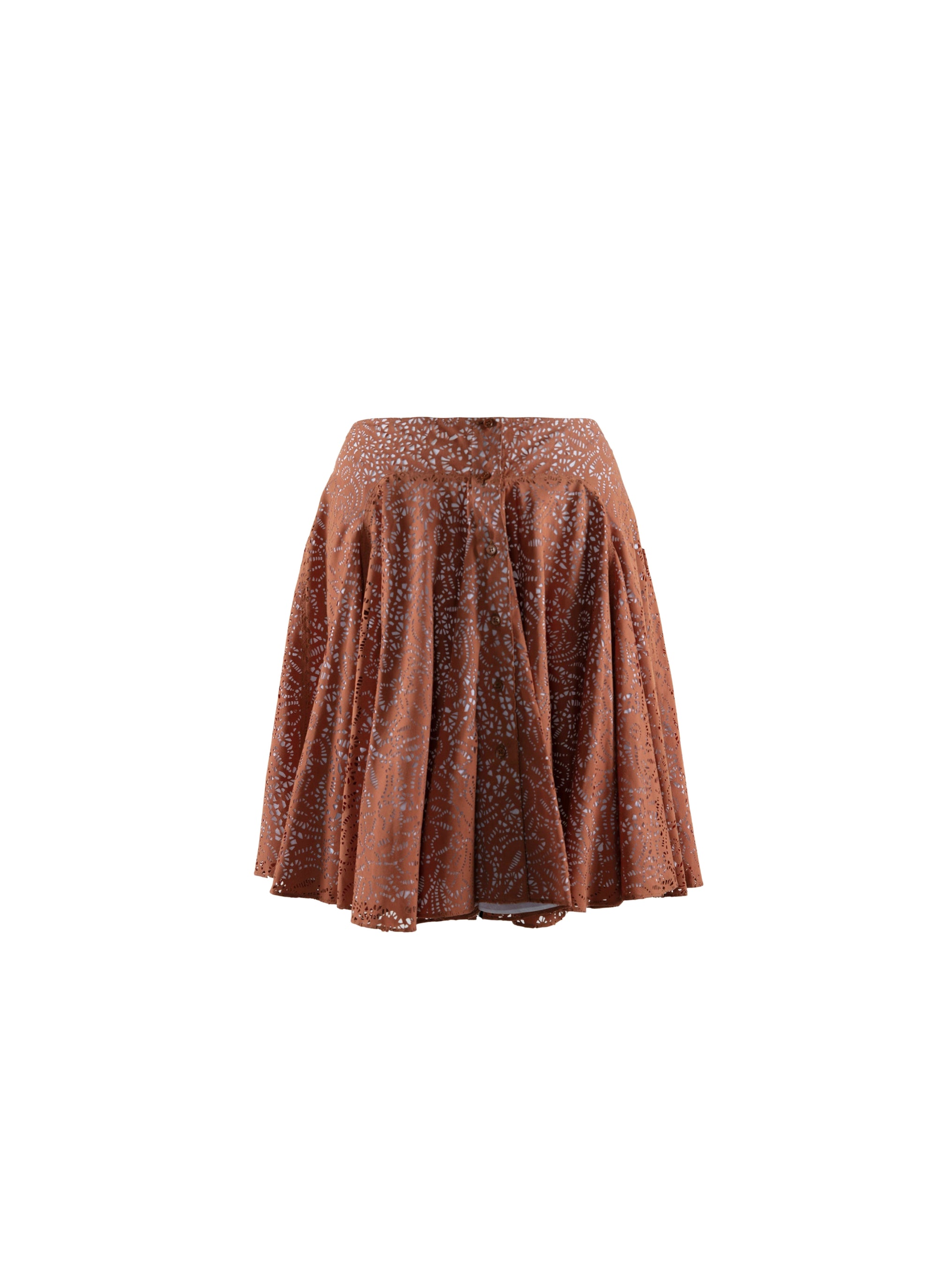 Buttoned openwork skirt without lining - Caramel