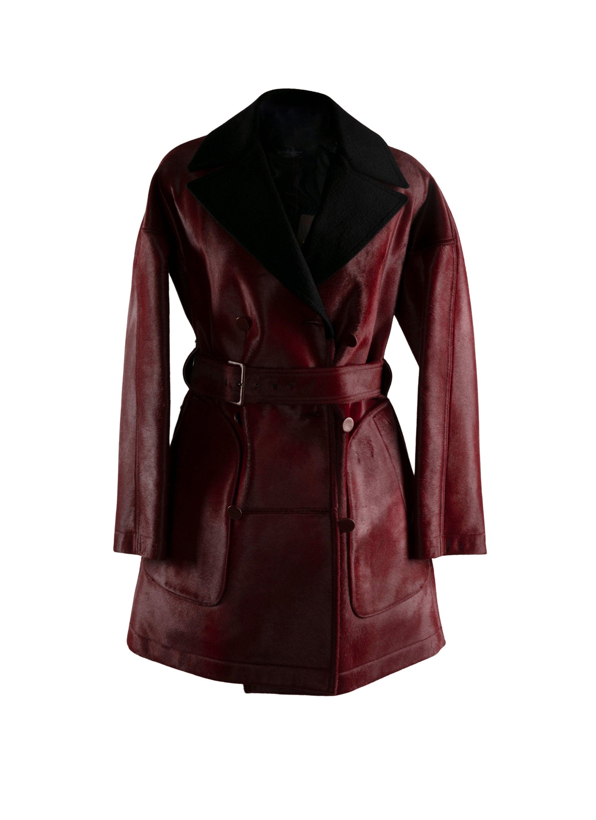 Trench court en cuir - Grenat & Noir