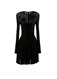 Robe courte plissée à manches longues en laine - Noir