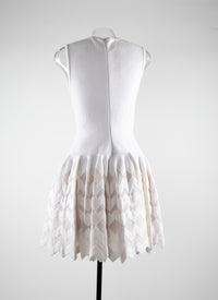 Square neck scalloped hem short dress - White iridescent
