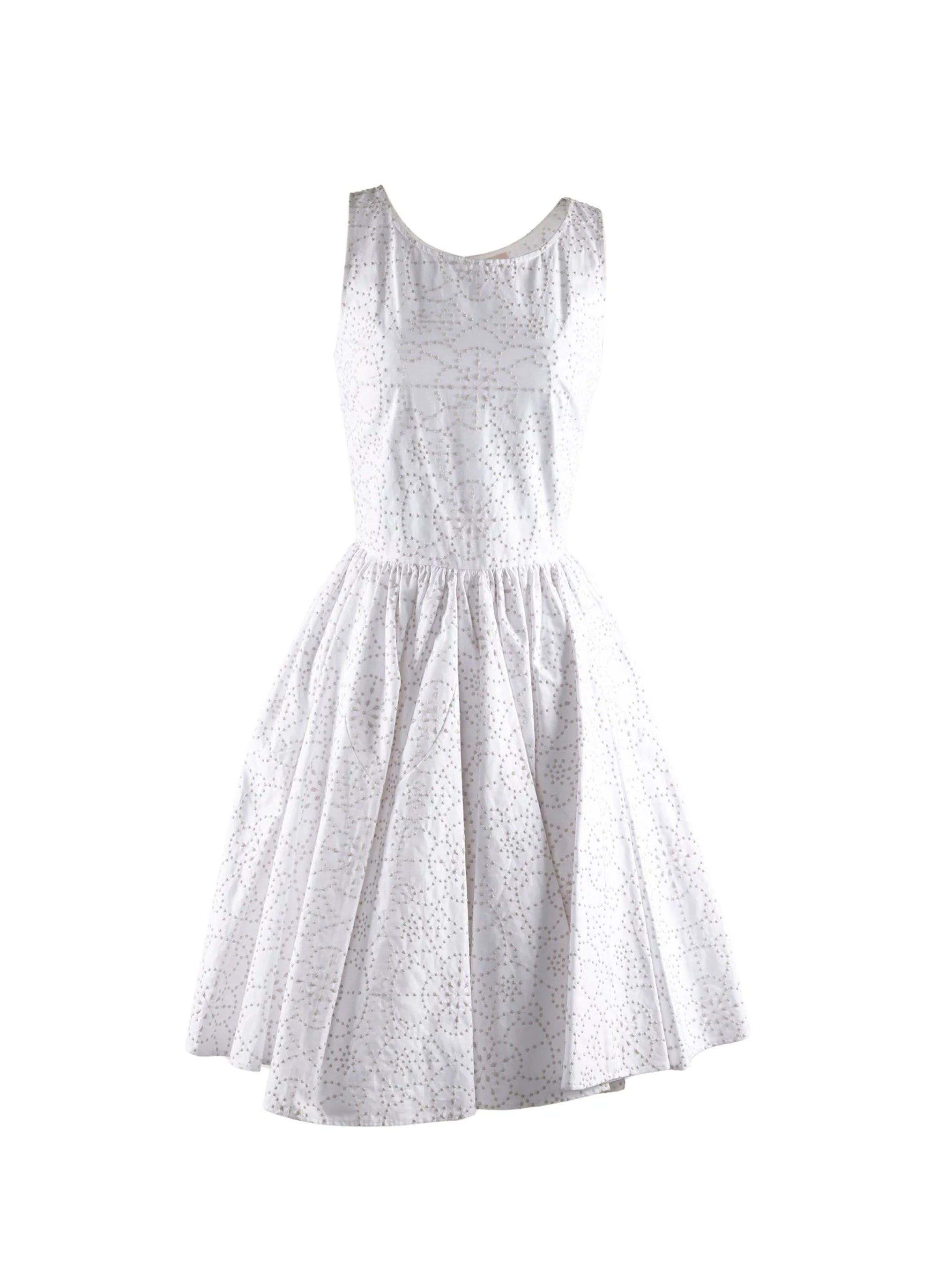 Square neck scalloped hem short dress - White iridescent