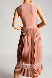 Sleeveless midi dress with open square knit collar - Black intense