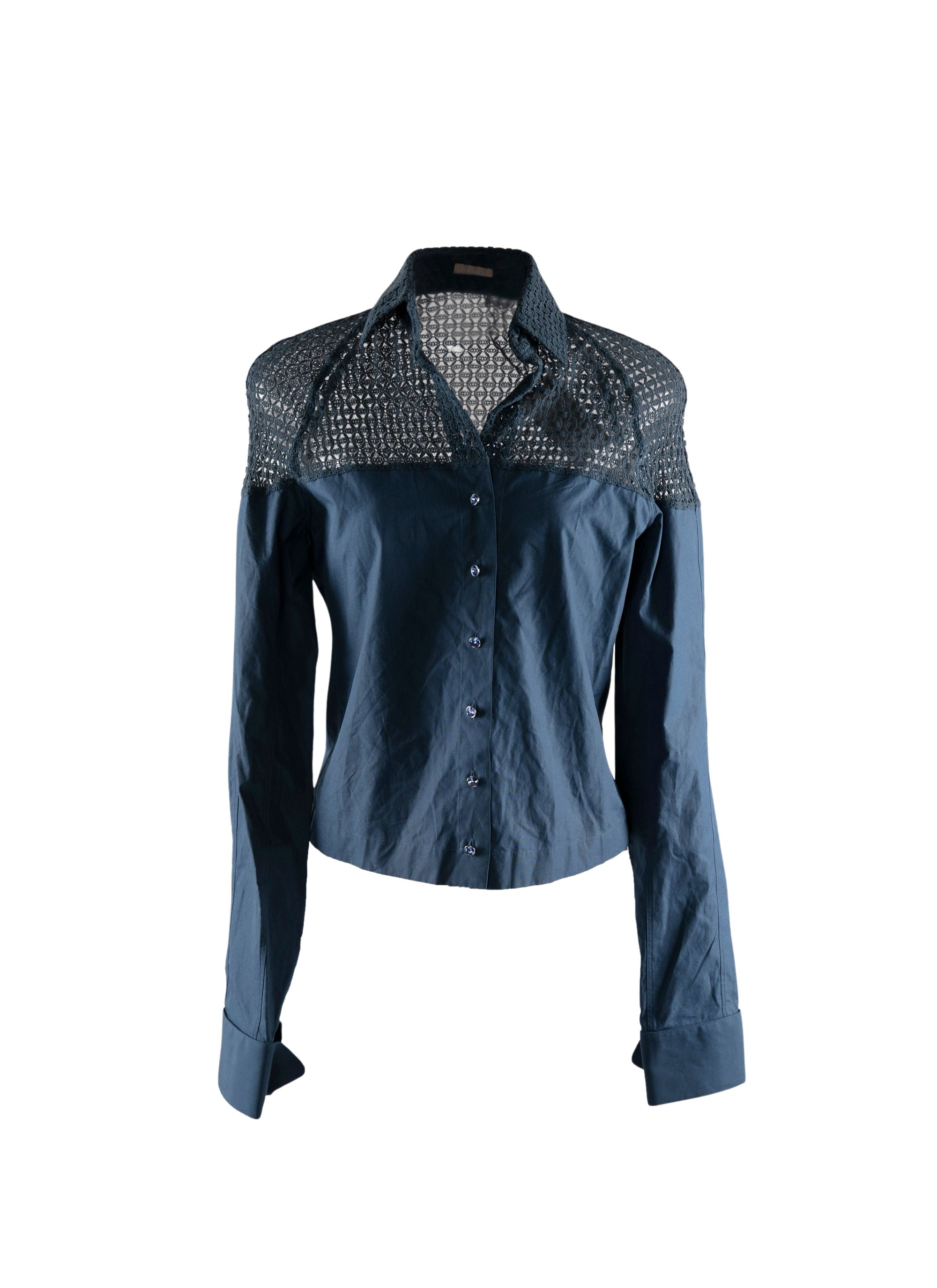 Chemise à manches longues épaules ajourées - Cobalt