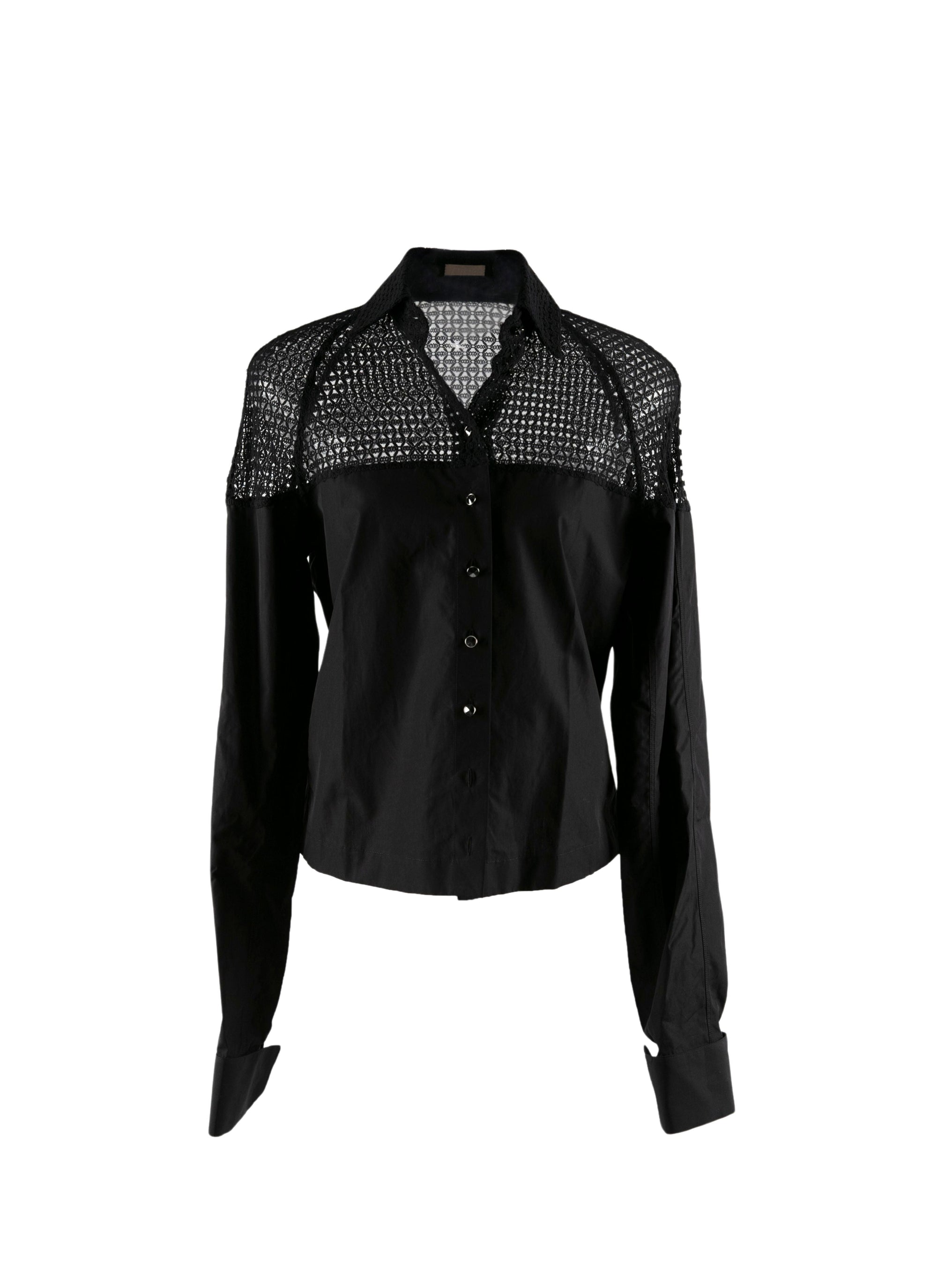 Chemise à manches longues épaules ajourées - Noir