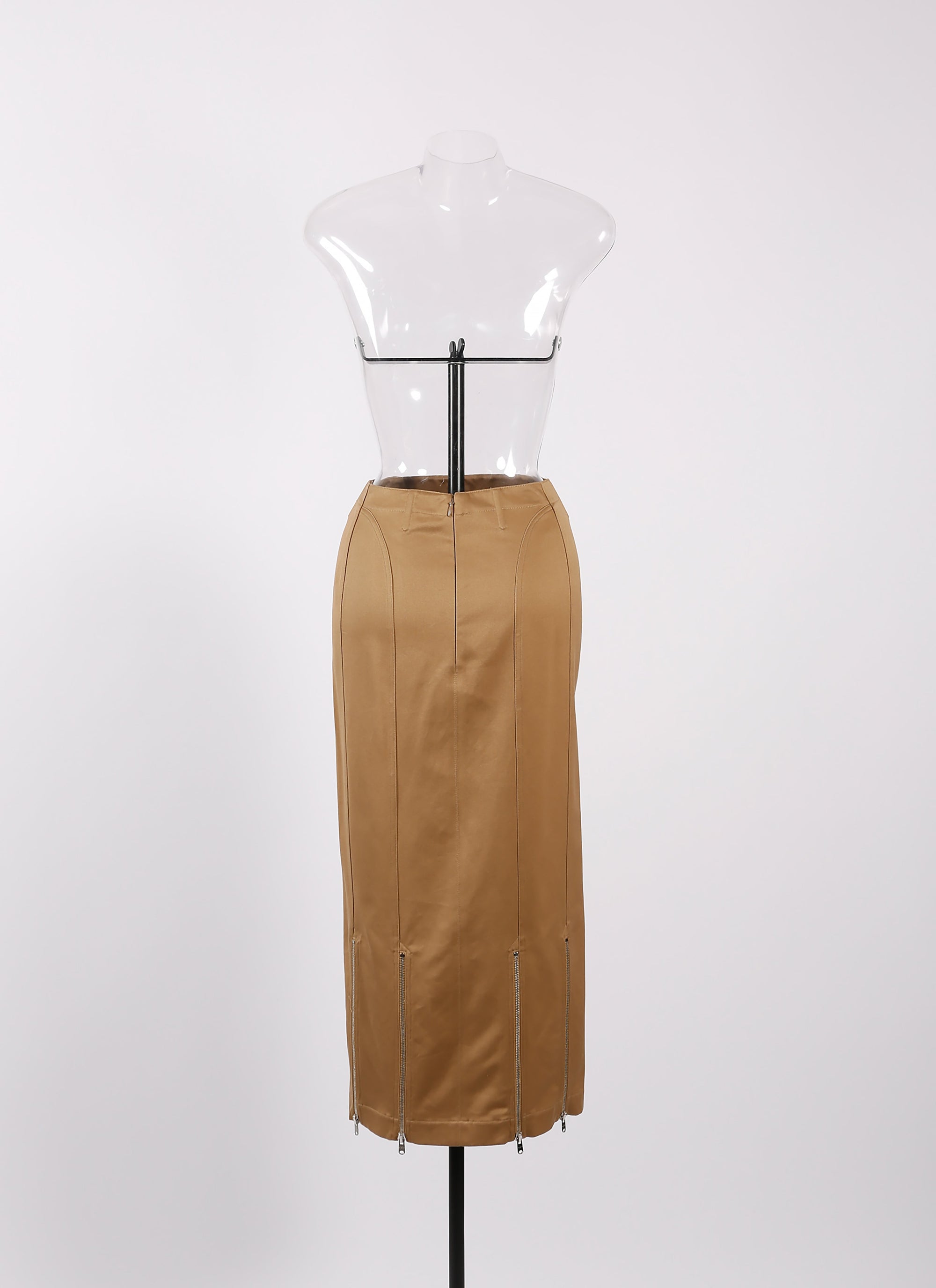 Jupe zippée longue en gabardine - Rose Clair