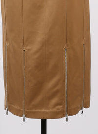 Jupe zippée longue en gabardine - Rose Clair