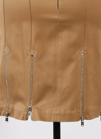 Jupe zippée courte en gabardine - Rose Clair